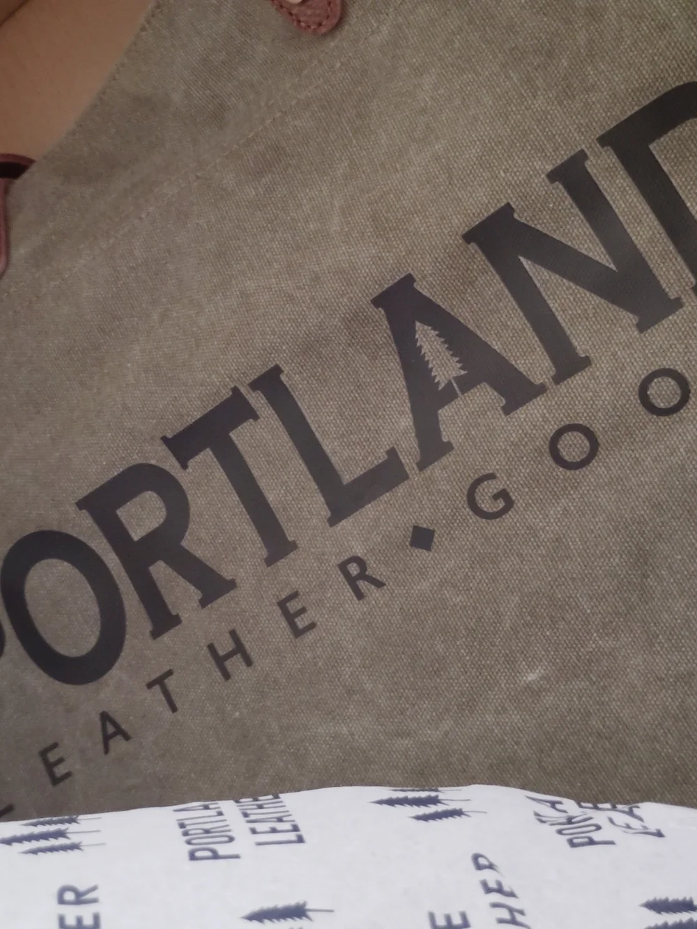 Portland Leather Olive Canvas Tote with Brown Leather Straps -17x13x4
